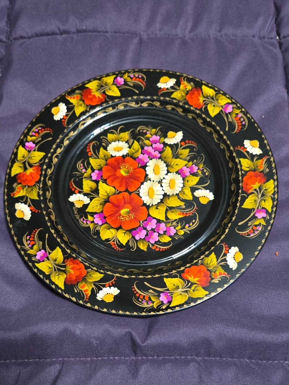 Hand-Painted Wooden Ukrainian Floral Decorative Plate Size 8 Inches